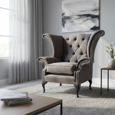 Fauteuil Chesterfield Oorfauteuil Polyester Ontwerp Grijs
