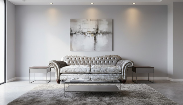 Luxe klassieke Chesterfield bank met drie zitplaatsen in het grijs.