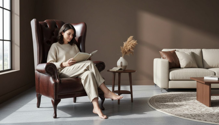 Fauteuil 1 zits Bruin Woonkamer Leer Design Chesterfield Oorfauteuil