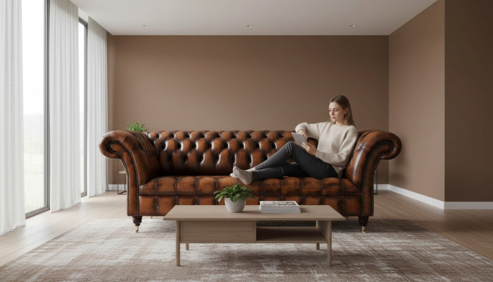 Chesterfield 3-zits leren bank bank gestoffeerde stoel bruine banken Nieuw