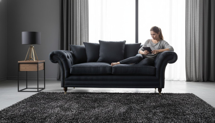 Bank Stof Stof 3-Zits Bank Ontwerper Stoelbekleding Zwart xxl groot