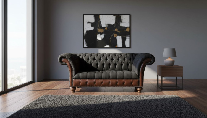 Sofa 2-zitsbank gestoffeerde bank stof Chesterfield bank grijs nieuw