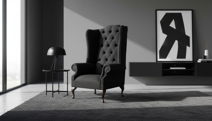 Ohrensessel Stoel Zitter Zwart Ontwerp Bekleding Chesterfield Textiel Nieuw
