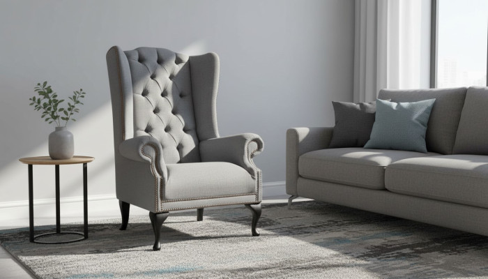 Ohrensessel Chesterfield Bank Bank Bekleding 1 Zitter Grijs Fauteuil Textiel