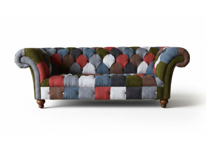 Chesterfield Bank 3 zitter Bekleding Zitkussen Textiel Stof Multikleur Bankstel