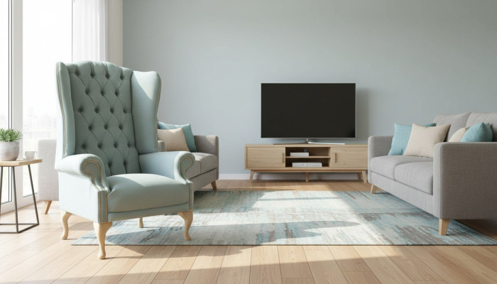 Ohrensessel fauteuil Ontwerp Bekleding Wit Bank Chesterfield Textiel Nieuw