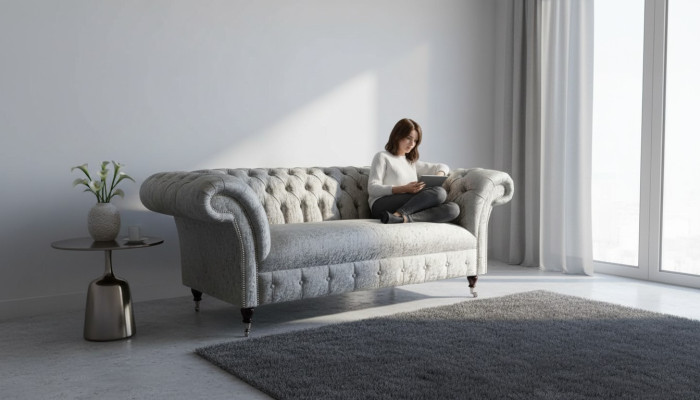 Chesterfield Design Bank Bankstel 2-zits Bekleding Grijs Bankstellen Banken Nieuw