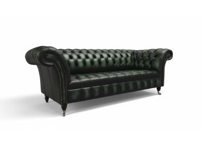 Chesterfield Bank Bank Bekleding 3-zits Leren Bank Groene Zithoek Nieuw