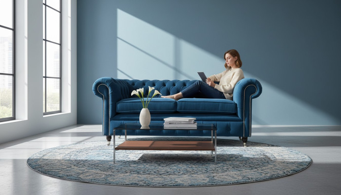 Bank 3-zits bank Chesterfield bekleding zit stof textiel design nieuw