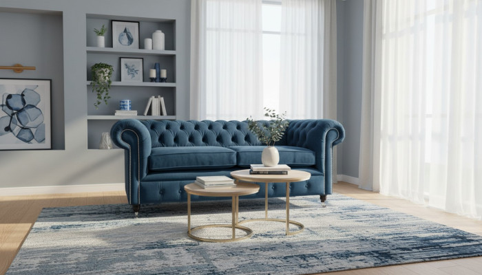 Bank 3-zits bank Chesterfield bekleding zit stof textiel design nieuw