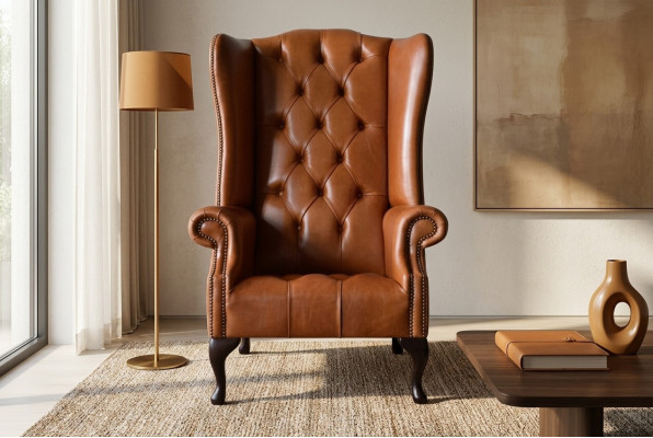 Fauteuil Ohrensessel Chesterfield Luxe Zits woonkamer Bruin Nieuw