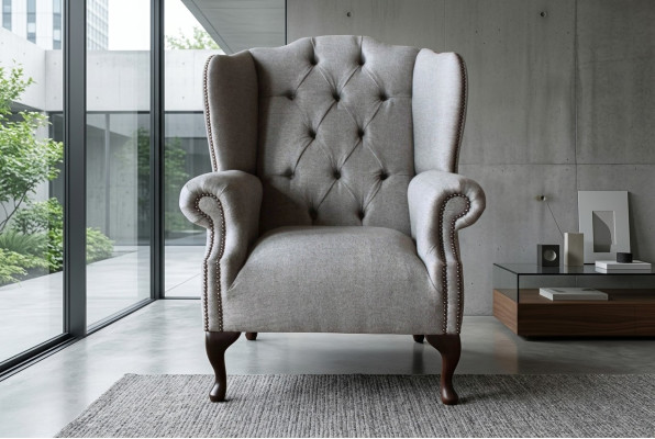 Luxe gestoffeerde klassieke Chesterfield-fauteuil met hoge rugleuning, eenzitter, nieuw.