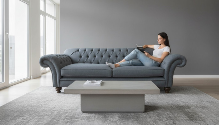 Bank Luxe Textiel Chesterfield Bank Banken Bekleding 3-zits Grijs Ontwerp