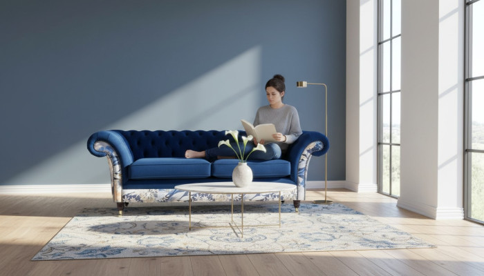 Chesterfield Royal Blue Velvet Bank Lounge Banken Banken