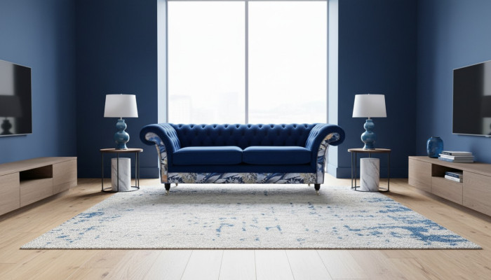 Chesterfield Royal Blue Velvet Bank Lounge Banken Banken