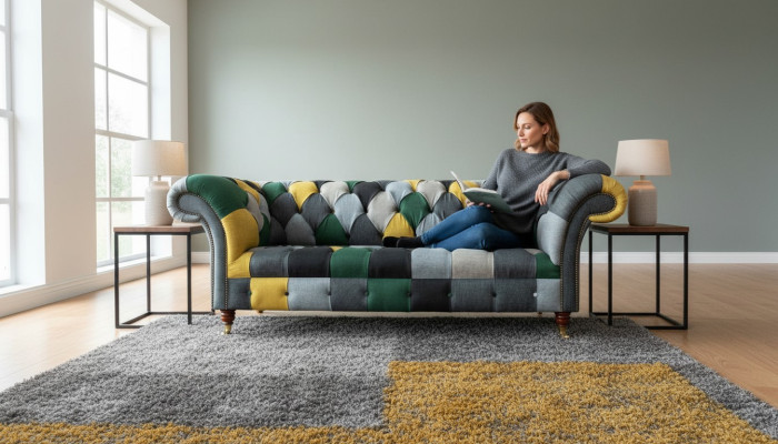 Klassiek ontwerp Chesterfield stoffen bankstel voor 3 personen zitbank banken bekleding