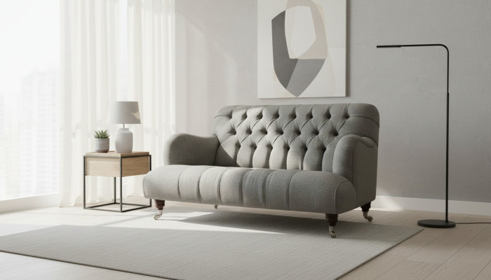 Luxe driezits grijze bank 2-zits Chesterfield design meubels bankstellen