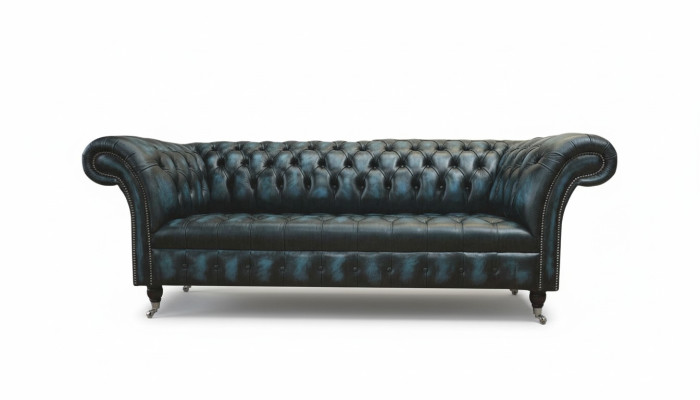 Klassieke 3-zits bank Gestoffeerde zitplaats Chesterfield Stoffen Leren Blauw