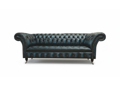 Klassieke 3-zits bank Gestoffeerde zitplaats Chesterfield Stoffen Leren Blauw