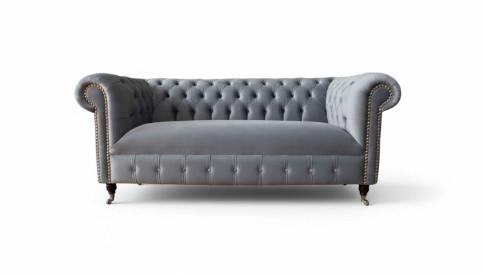 Chesterfield Grijs Bank Driepersoons Bank Banken Bankstellen Fluweel Meubels 230cm