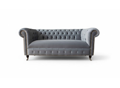 Chesterfield Grijs Bank Driepersoons Bank Banken Bankstellen Fluweel Meubels 230cm