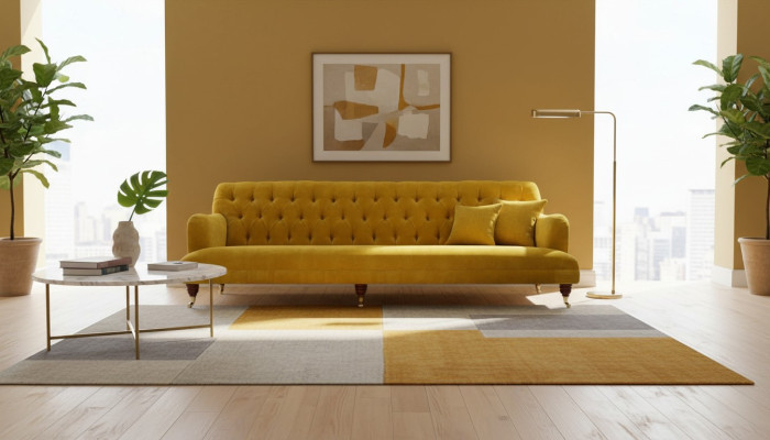 Ontwerp Chesterfield Chesterfield Stof Geel 5-zits Bankbekleding Nieuw