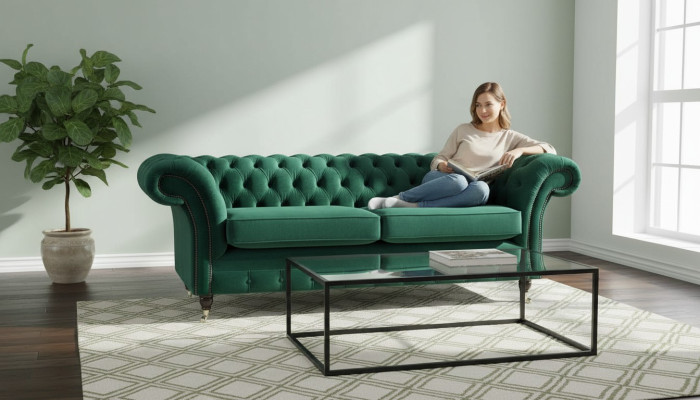 Chesterfield 3-zits gestoffeerde bank bankstel stof modern design nieuw