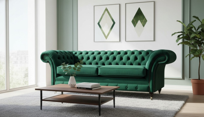 Chesterfield 3-zits gestoffeerde bank bankstel stof modern design nieuw