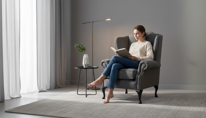 Grijze fauteuil fauteuil ontwerp gestoffeerde bank bank Chesterfield textiel nieuw