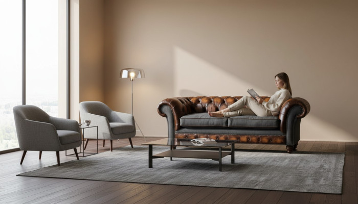 Chesterfield Design Luxe Gestoffeerde Bank Bank Zitkamer Leer Nieuw