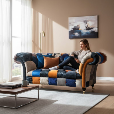 Bank stof design driezits luxe Chesterfield-meubels veelkleurig
