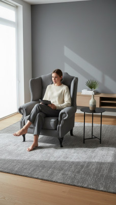 Fauteuil Oorfauteuil Stof Grijs Woonkamer Polyester 1-zits Modern Nieuw