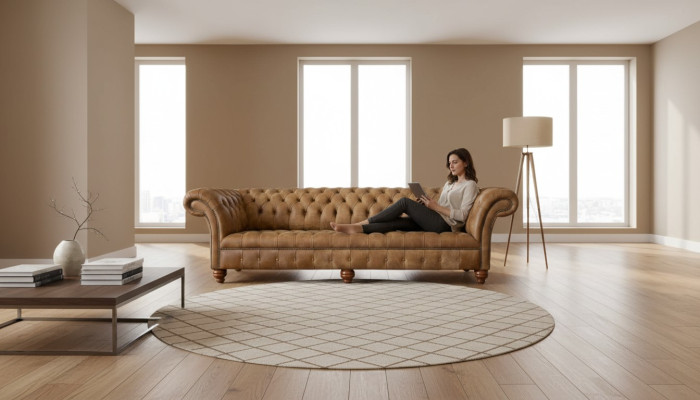 Bankstel 4-zits Chesterfield bekleding woonkamer design luxe hout nieuw