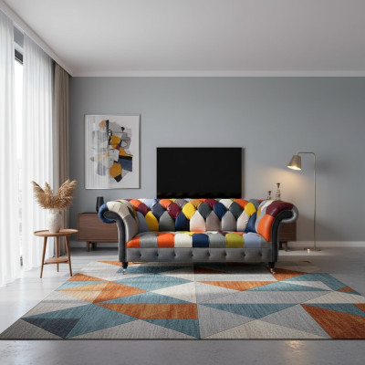 Chesterfield 3-zits stoffen designbank gestoffeerd textiel Moderne bank Nieuw