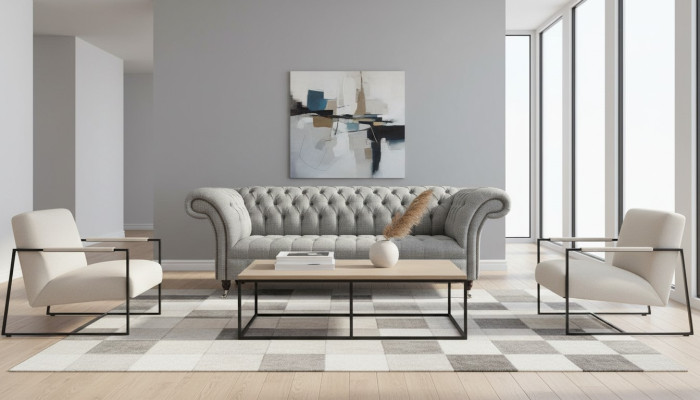 Chesterfield 3-zitsbank grijs designbanken gestoffeerde sofa's banken