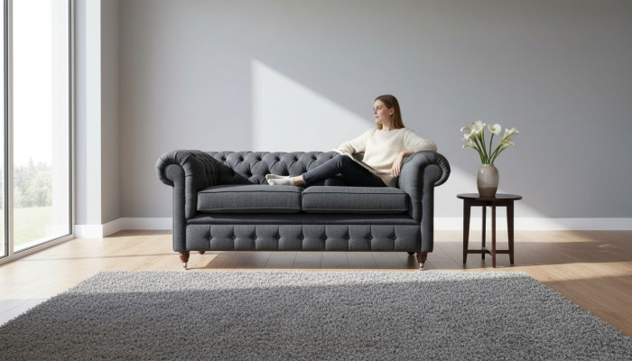 Chesterfield bank stoffen meubels tweezitsbank banken banken stof grijs