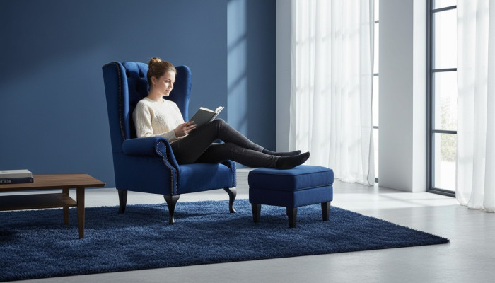 Ohrensessel Chesterfield Bank Bankstel 1-zits Fauteuil Textiel Blauw