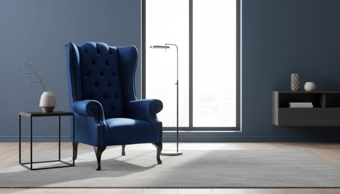Ohrensessel Chesterfield Bank Bankstel 1-zits Fauteuil Textiel Blauw