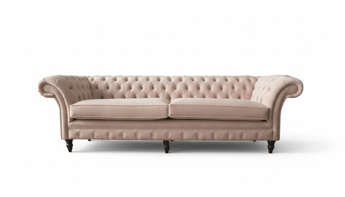 Moderne Chesterfield 4-zits design bank roze gestoffeerde banken stof textiel