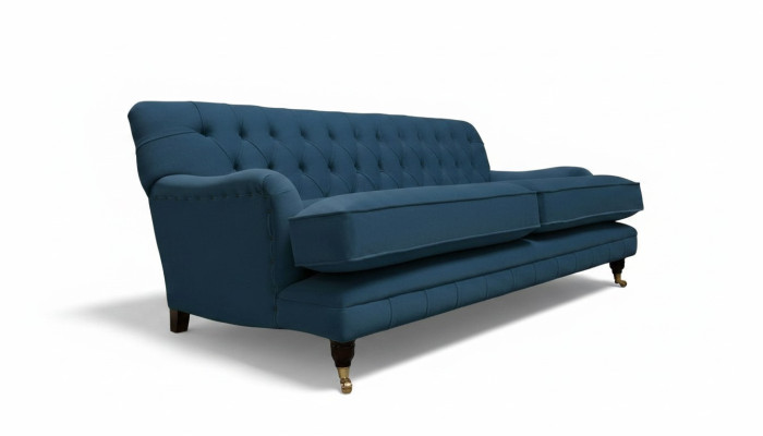 Driepersoons bank gestoffeerd design bankstel blauw zitbanken meubilair Chesterfield