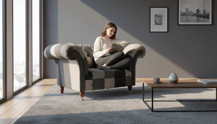 Sofa 1-zits textiel loungeluxus bekleding zetel nieuw fauteuil design bank
