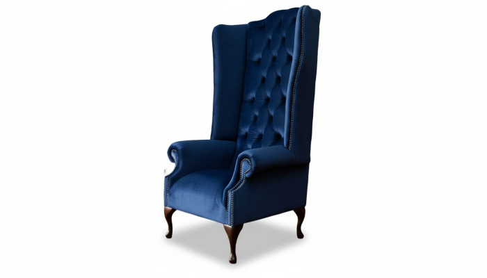 Fauteuil Chesterfield Bank Stof Lounge Bekleding Blauw Luxe Oorfauteuil