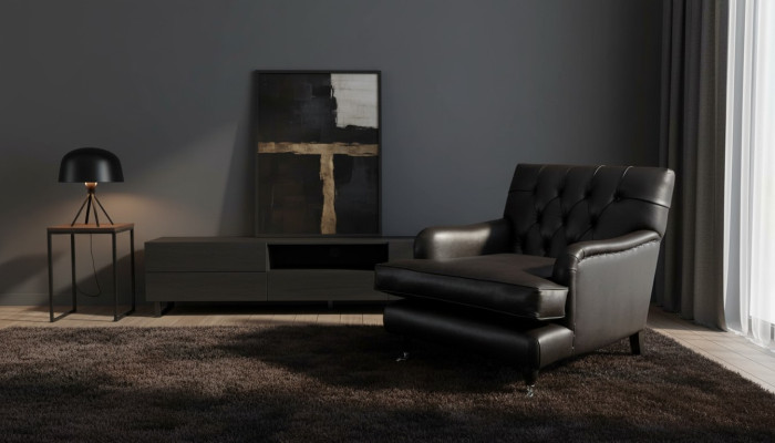 Ontwerper Fauteuil 1-zits Bruin Leer Textiel Luxe Bank Chesterfield