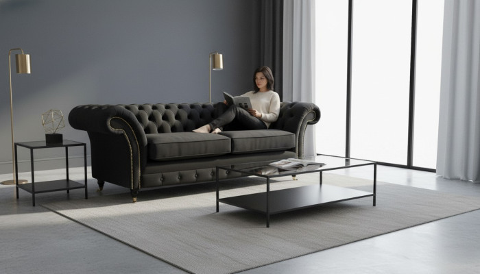 Chesterfield Bank 3-zits Bank Bekleden Luxe Textiel Bankstellen Banken