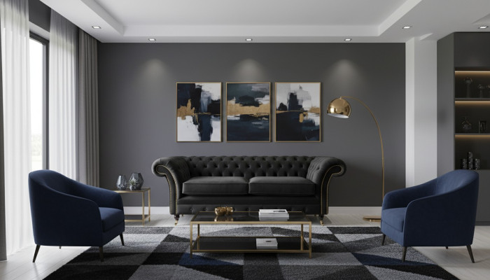 Chesterfield Bank 3-zits Bank Bekleden Luxe Textiel Bankstellen Banken