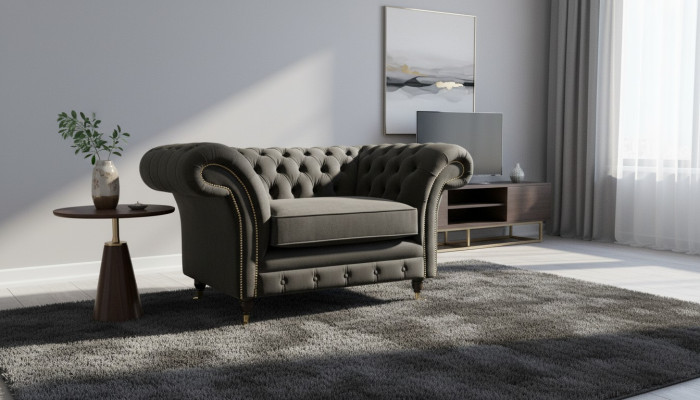 Chesterfield fauteuil Lounge Zwart Bank Bankstel Modern Stof Nieuw