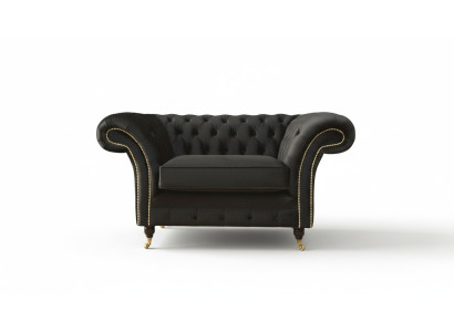 Chesterfield fauteuil Lounge Zwart Bank Bankstel Modern Stof Nieuw