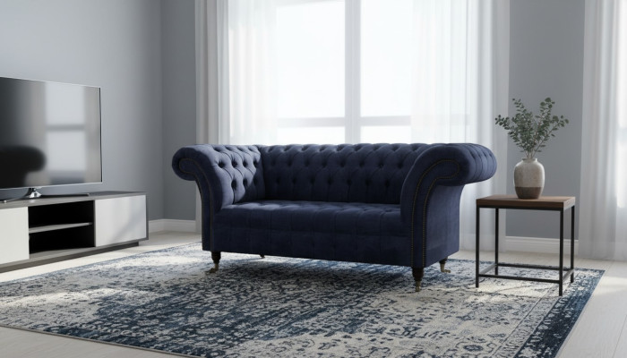 Chesterfield Design Bank Bank 2 Zits Bekleding Blauw Banken Banken Nieuw
