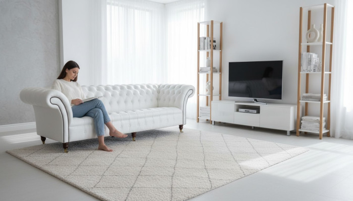 Chesterfield bankstellen ontwerp luxe wit textiel bankstel 4-zits stof vierzitter.