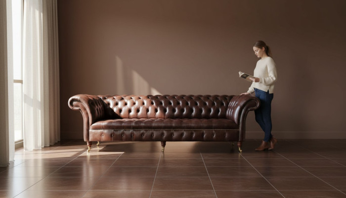 Bank Chesterfield Bank Bekleding Zitje Lederen Bank Bruin Designer
